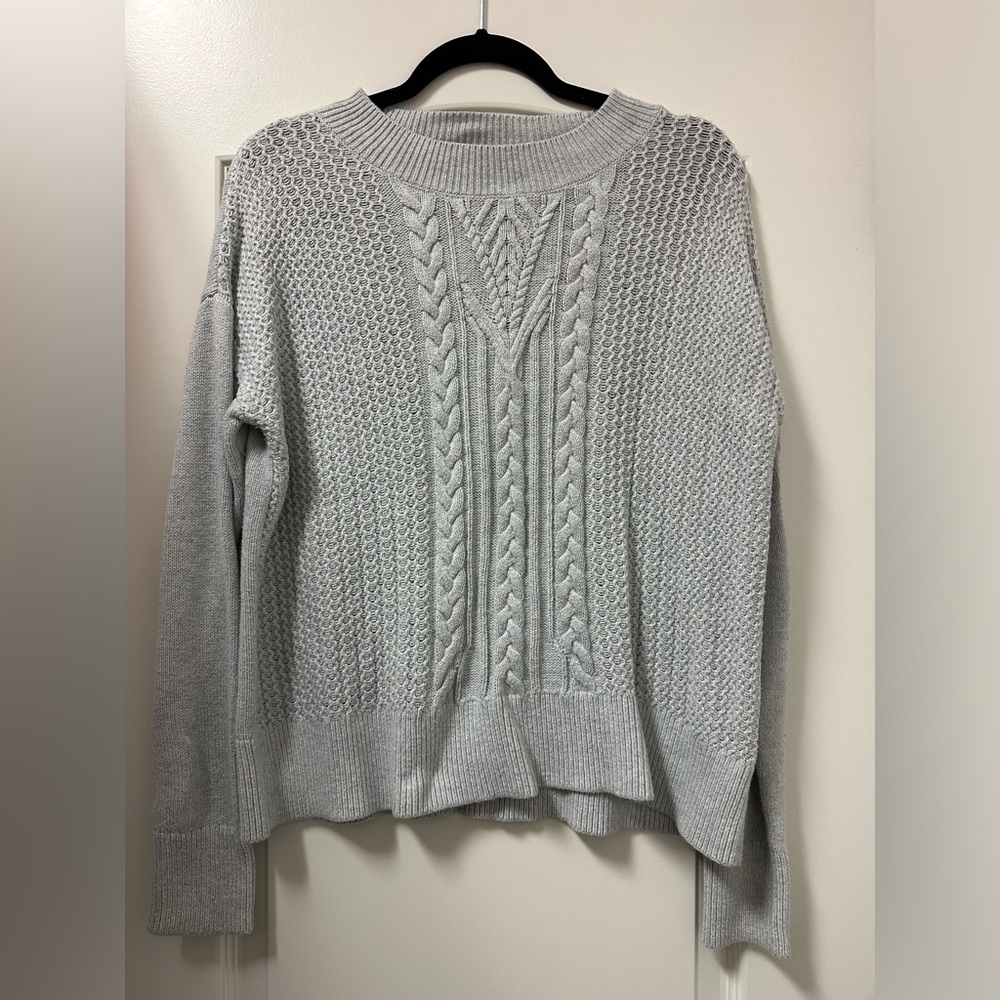 Banana Republic Light Gray Cable Crewneck Sweater